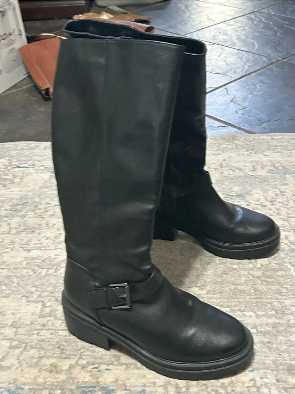 Black Leather Knee-High Riding Boots
